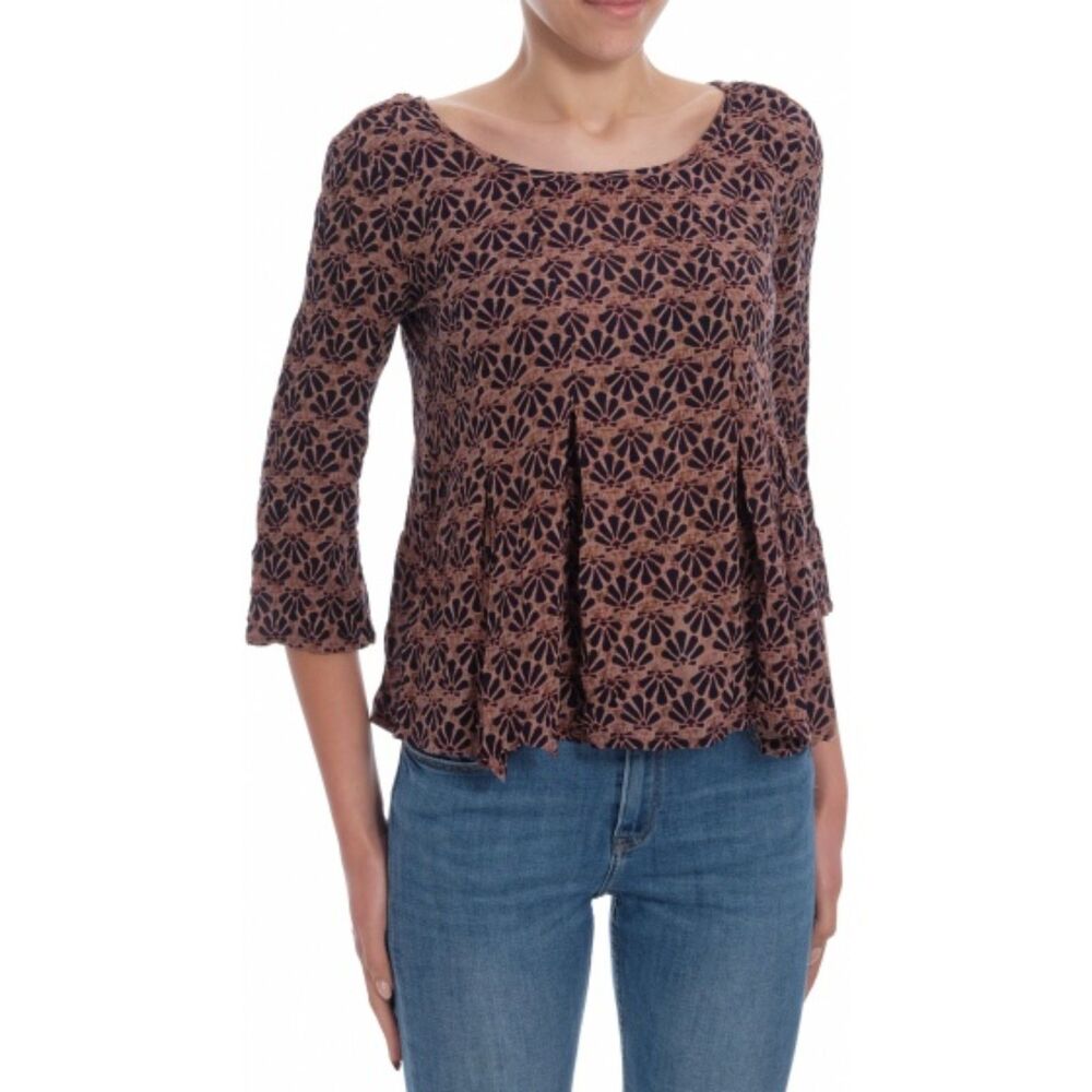 O'Neill boho Didi Shell Print Beachy 3/4 Sleeve Blouse - S